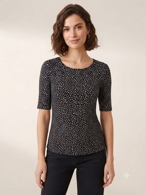 Apt. 9 Black Short Sleeve Dot Print Top